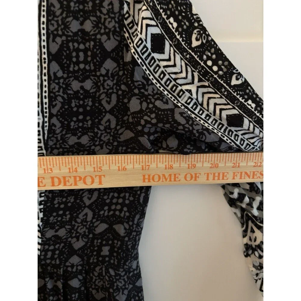 Free People Size 6 Black White Boho Tunic Dress Long Sleeve Keyhole Top
